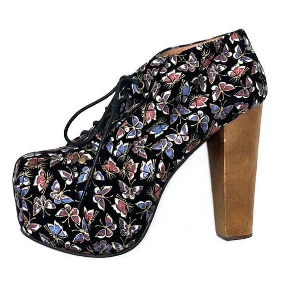 Jeffrey Campbell butterfly patterned Lita chunky leather platform booties 8.5 - Picture 1 of 12